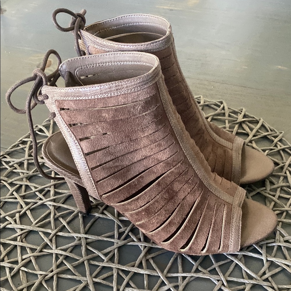 Rialto Brown Heeled Fringe Booties